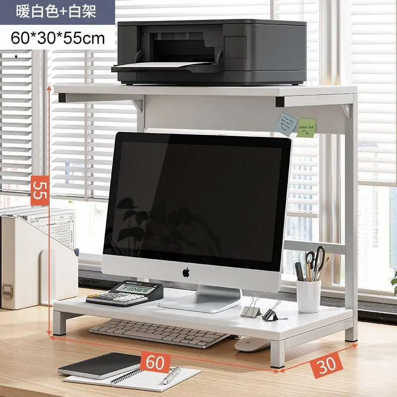 Hot selling storage rack storage rack computer desk desktop desk bracket 60x30x55cm (white + white shelf)