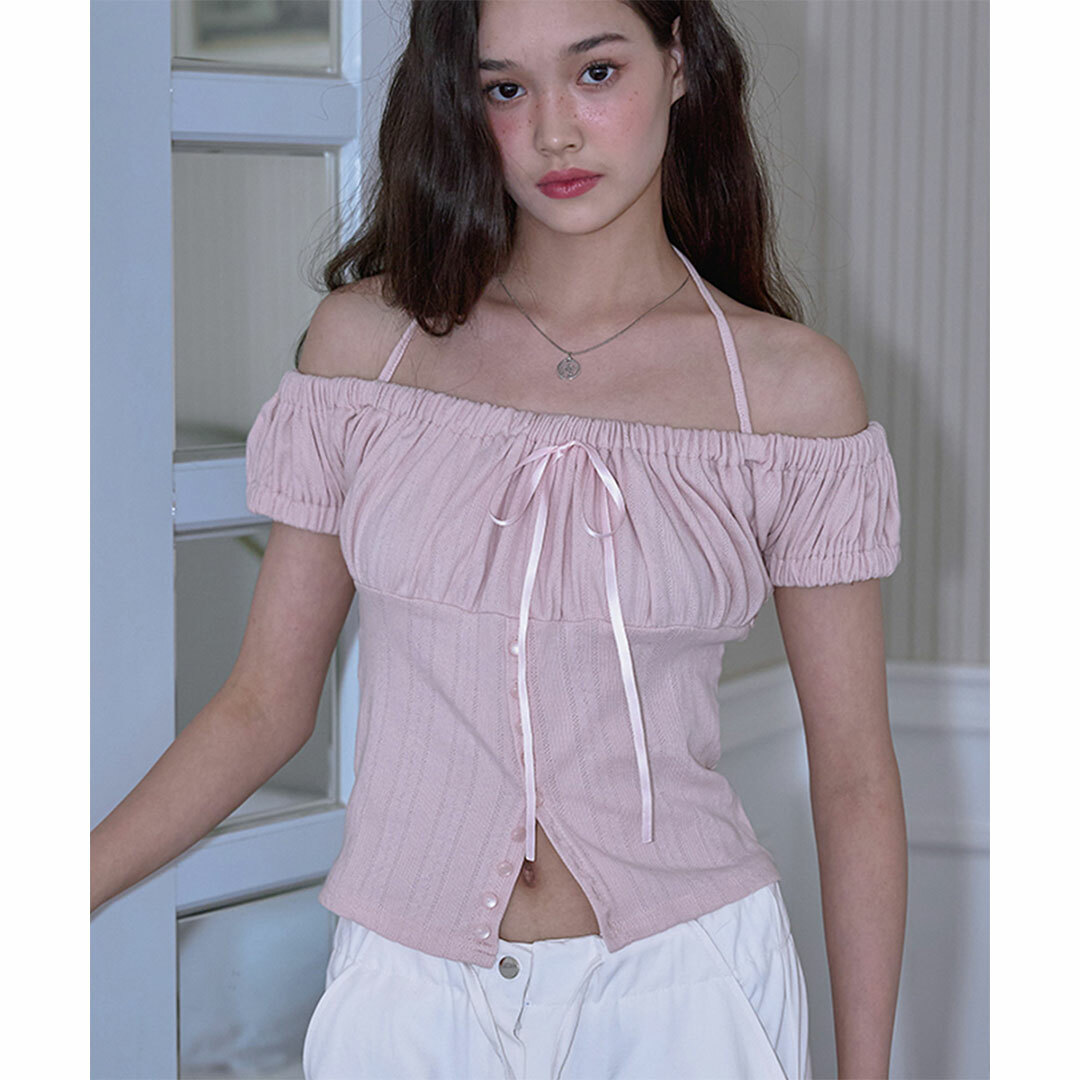Rose Frantz】【網店限定】Shirring Holter Off Shoulder T-shirt