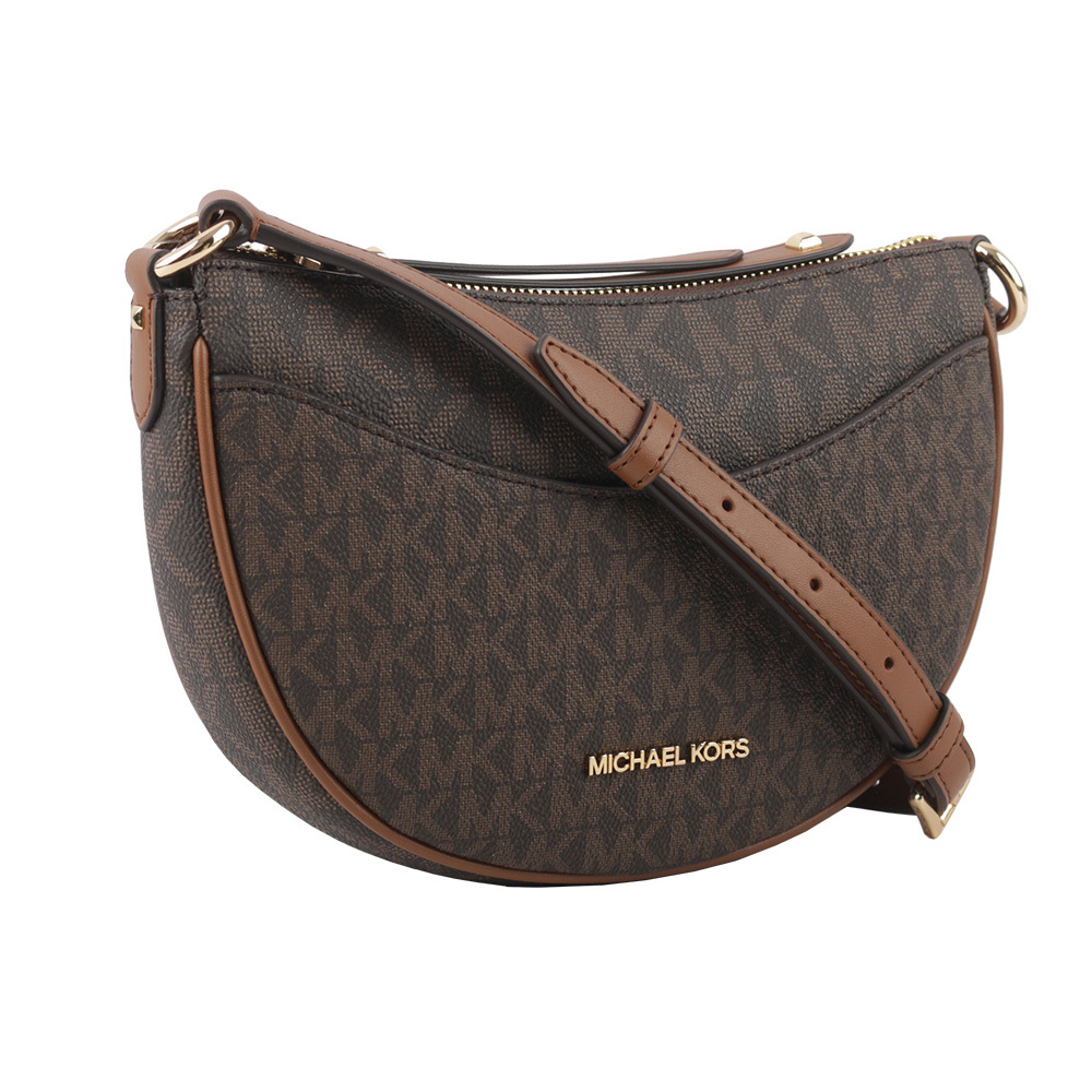 【Michael Kors】Dover 金字版滿塗層帆布半月形斜背包(咖啡色) 35R3G4DC5B BROWN