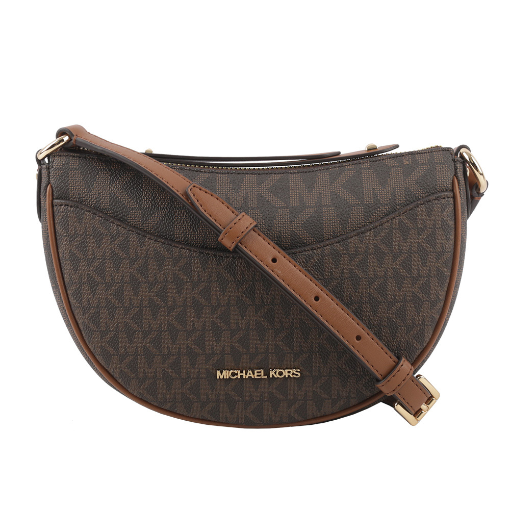 【Michael Kors】Dover 金字版滿塗層帆布半月形斜背包(咖啡色) 35R3G4DC5B BROWN