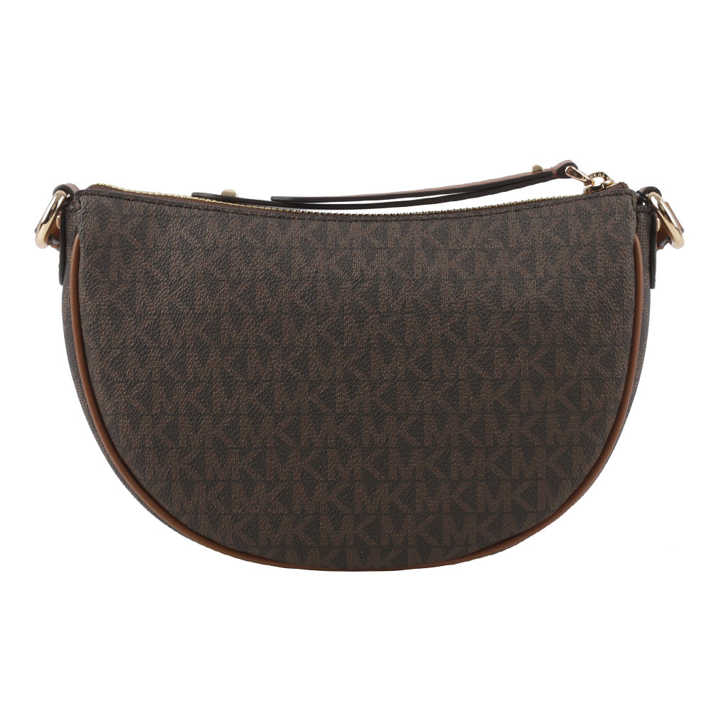 【Michael Kors】Dover 金字版滿塗層帆布半月形斜背包(咖啡色) 35R3G4DC5B BROWN
