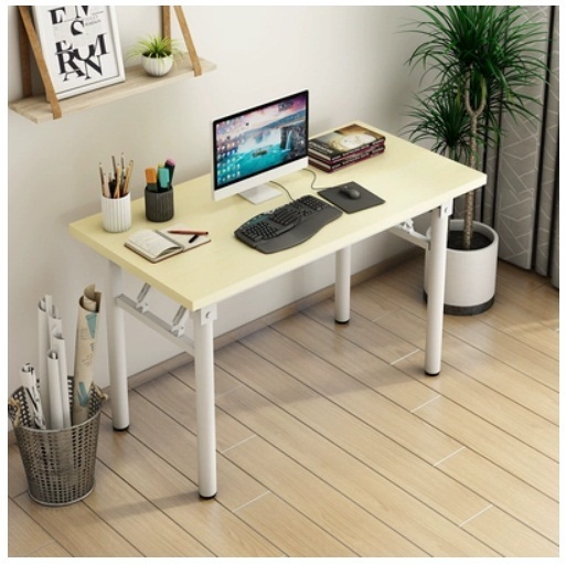 Hot selling folding table conference table study table computer table dining table (round tube) white oak + white feet 120x60x75cm