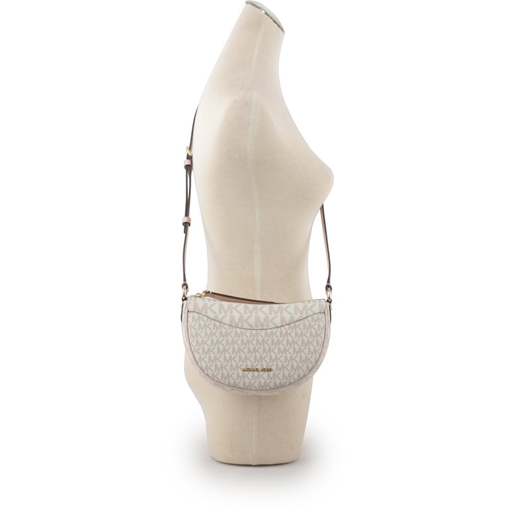 【Michael Kors】Dover 金字版滿塗層帆布半月形斜背包(粉色) 35R3G4DC5B PWDBL