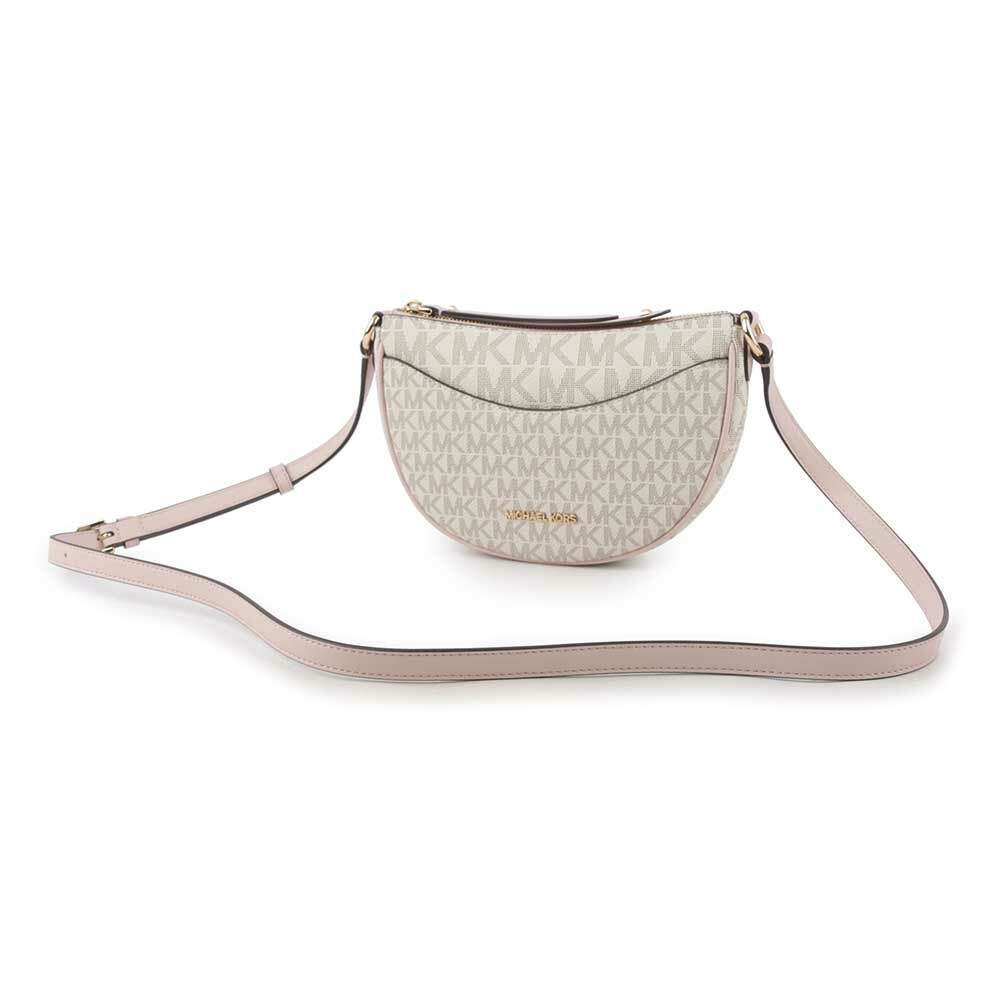 【Michael Kors】Dover 金字版滿塗層帆布半月形斜背包(粉色) 35R3G4DC5B PWDBL