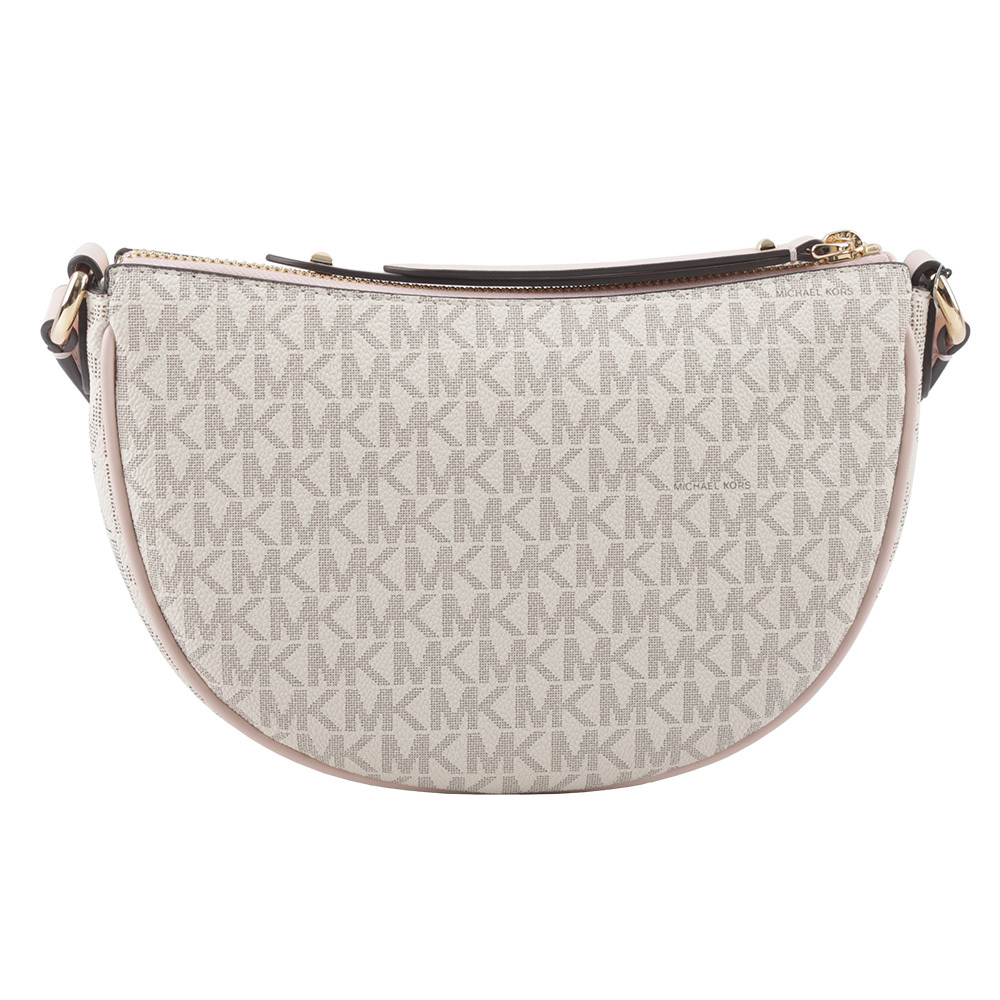 【Michael Kors】Dover 金字版滿塗層帆布半月形斜背包(粉色) 35R3G4DC5B PWDBL
