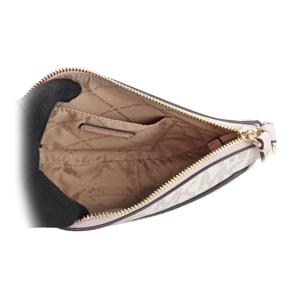 【Michael Kors】Dover 金字版滿塗層帆布半月形斜背包(粉色) 35R3G4DC5B PWDBL