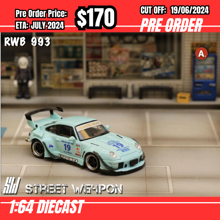 PO-$170 * Street Weapon * 1:64 RWB993 GT Wing Tiffany Blue #19 (Glow in the dark) [OD06/06]