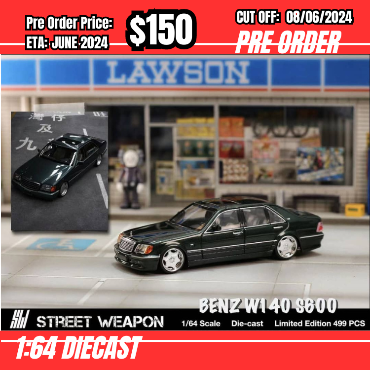 PO-$150 * Street Weapon * 1:64 Mercedes Benz S Class W140 Dark Green [OD06/06]