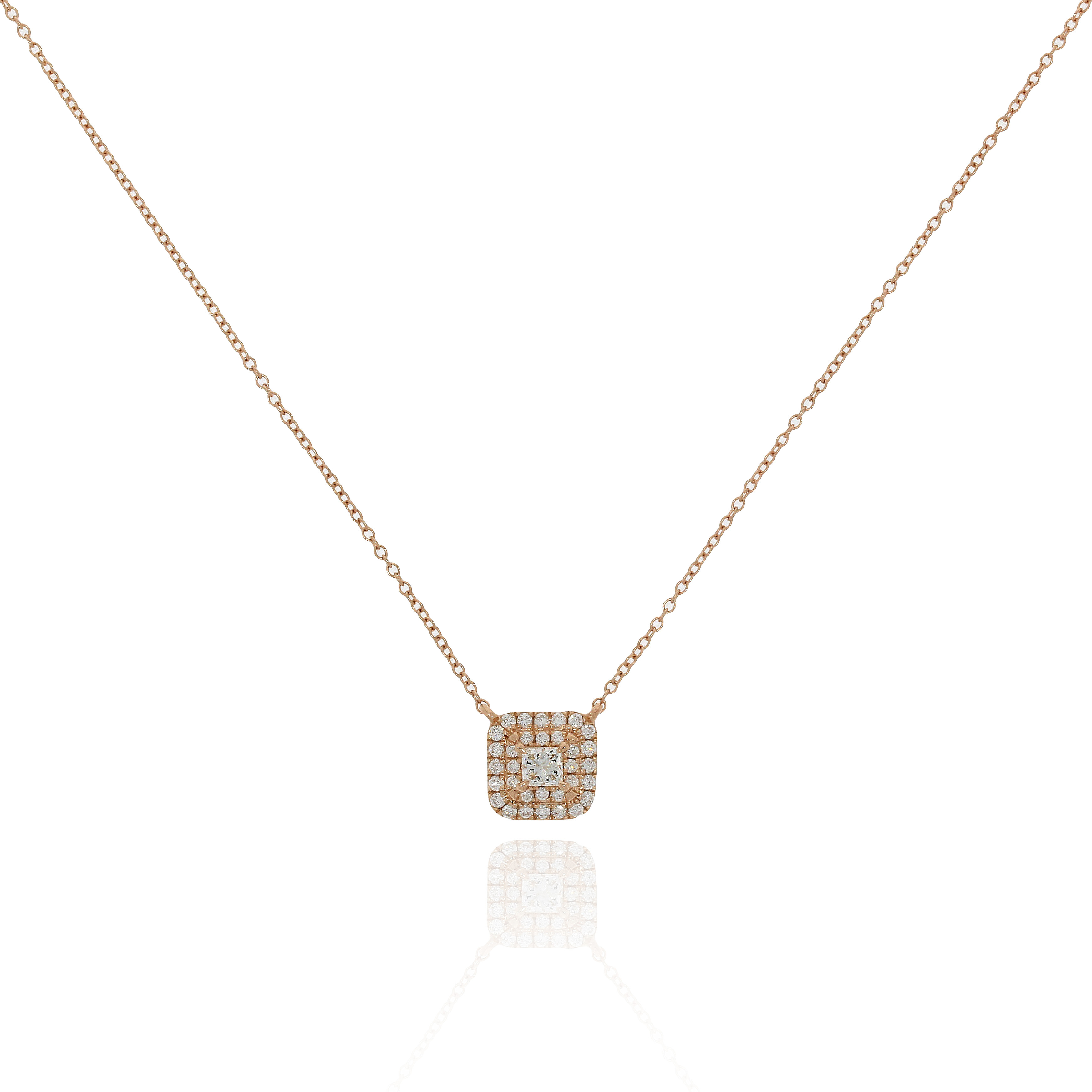 18K金公主方鑽石頸鏈 (白金/紅金)