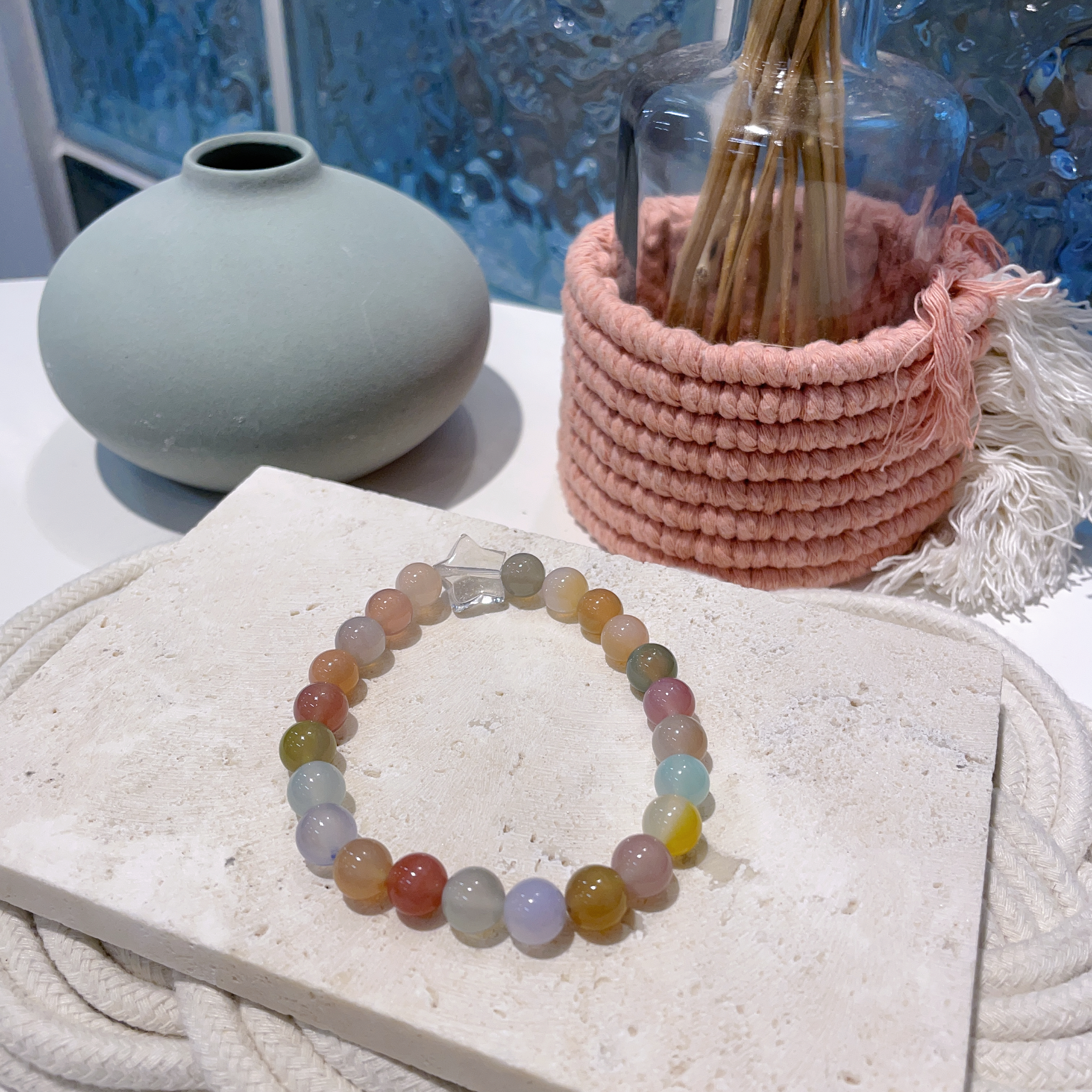 彩鹽源瑪瑙星星手串