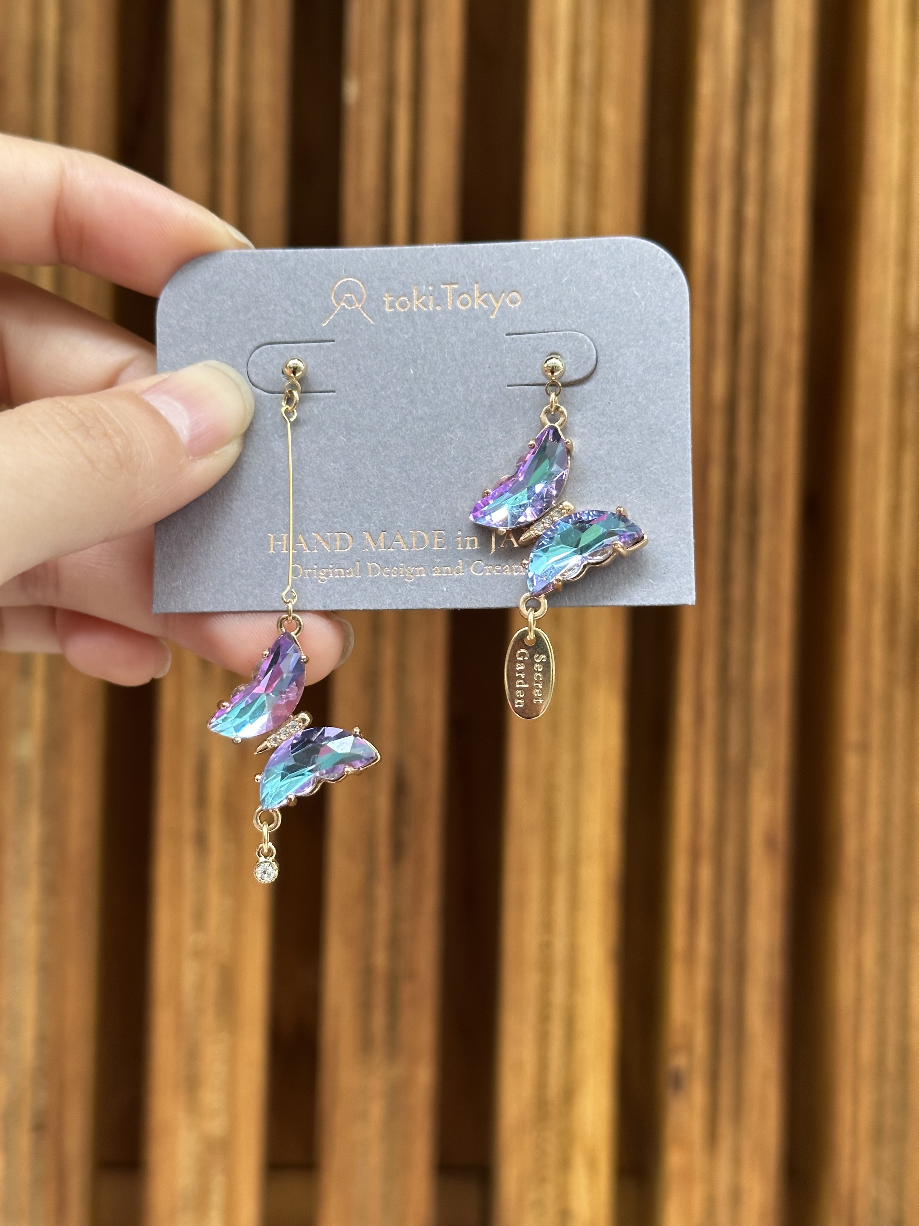 [secretgarden] 蝴蝶寶石耳環 | 極光粉 | 耳夾 | NO.20