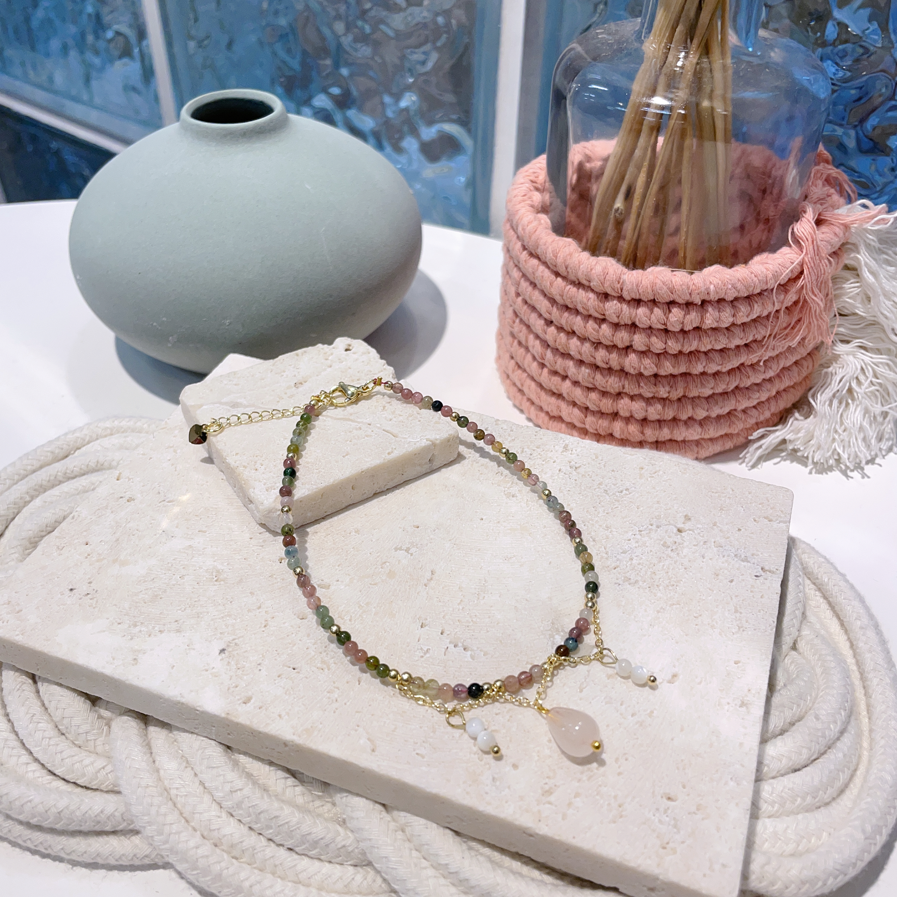 碧璽拼粉晶腳鏈