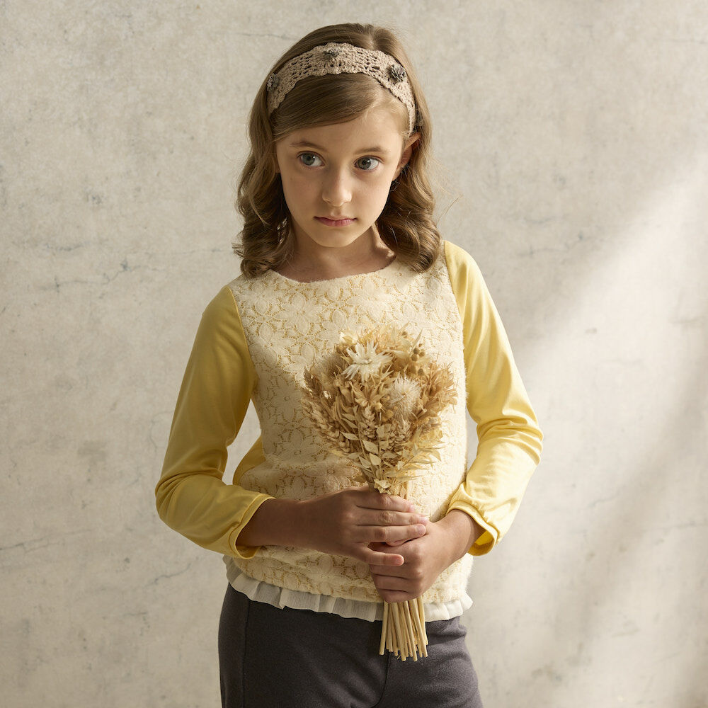 PIPPY冬日暖陽蕾絲棉質上衣 黃