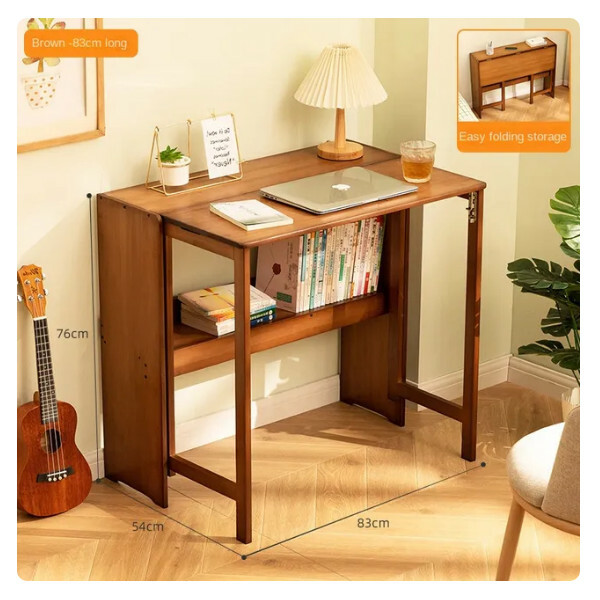 Hot Selling Folding Computer Desk Solid Wood Work Table Dressing Table Folding Dining Table (Brown 83cm)