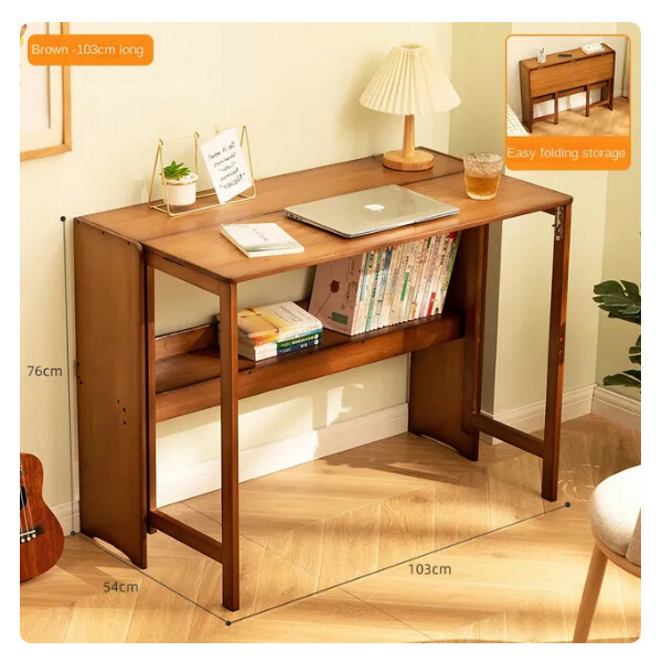 Hot Selling Folding Computer Desk Solid Wood Work Table Dressing Table Folding Dining Table (Brown 103cm)