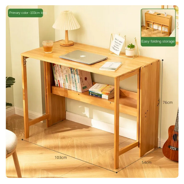 Hot selling folding computer table solid wood work table dressing table folding dining table (raw wood color 103cm)