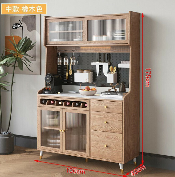 新款一體靠牆餐邊櫃 儲物櫃（橡木色-環保板材）（尺寸：100*40*175cm）