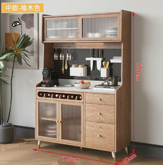 新款一體靠牆餐邊櫃 儲物櫃（橡木色-環保板材）（尺寸：120*40*175cm）