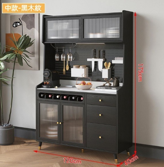 新款一體靠牆餐邊櫃 儲物櫃（黑木紋-環保板材）（尺寸：120*40*175cm）