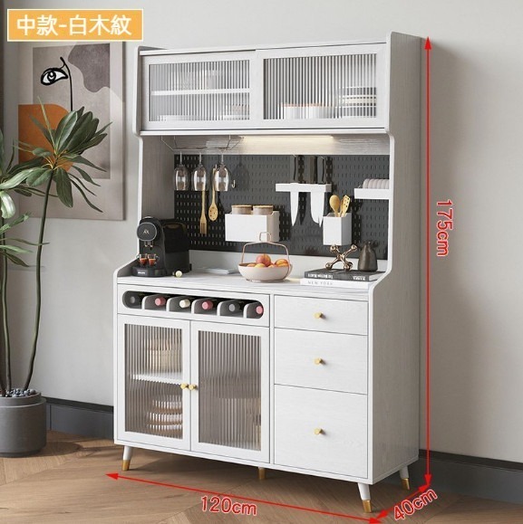 新款一體靠牆餐邊櫃 儲物櫃（白木紋-環保板材）（尺寸：120*40*175cm）