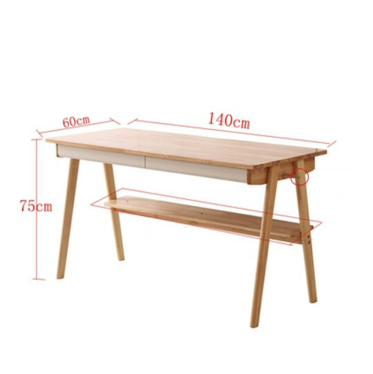 Hot selling solid wood desk, computer desk, shelf combination (raw wood color + white drawer) 140cm