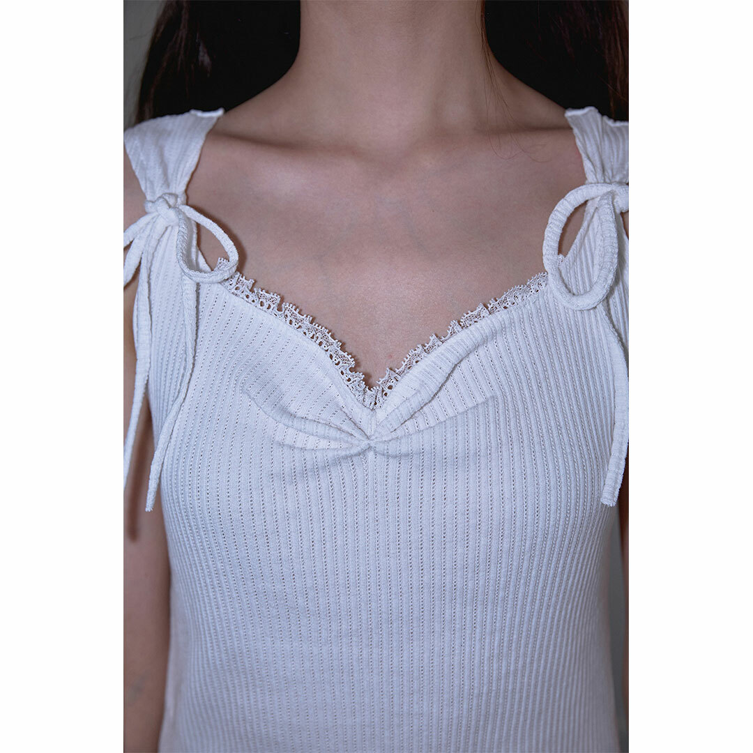 韓国人気【Rose Frantz】Lace Shirring Mini Dress◆送料込 Rose Frantz】【網店限定】Lace Shirring Mini Dress [White]