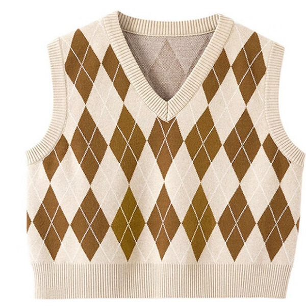 Hot Recommended Retro Diamond Knitted Vest (khaki) (S/M/L size, please contact customer service after placing the order for delivery size)