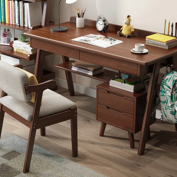 Hot selling Nordic solid wood combination (140cm table + chair + bedside table) walnut color