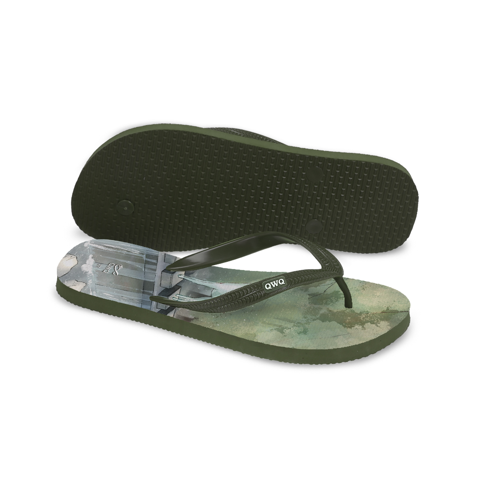 KaRin卡琳 雲山水 男款粗帶人字夾腳拖鞋 夜幕綠