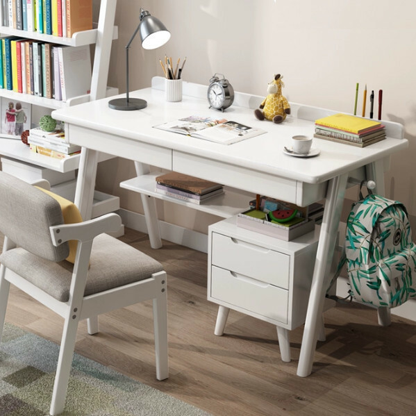 Hot selling Nordic solid wood combination (140cm table + chair + bedside table) white