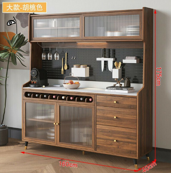 新款一體靠牆餐邊櫃 儲物櫃（胡桃色-環保板材）（尺寸：160*40*175cm）
