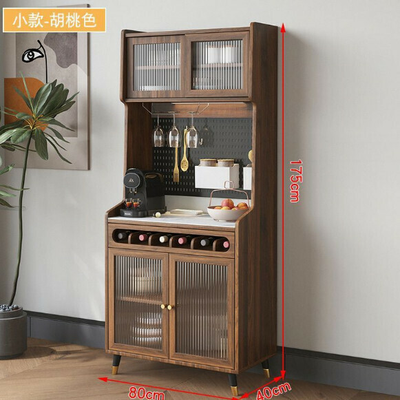 新款一體靠牆餐邊櫃 儲物櫃（胡桃色-實木生態板）（尺寸：80*40*175cm）