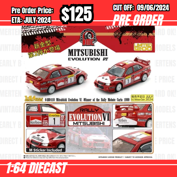 PO-$125 * BM Creations * 1:64 Mitsubishi Lancer Evolution VI Rally [OD06/06]