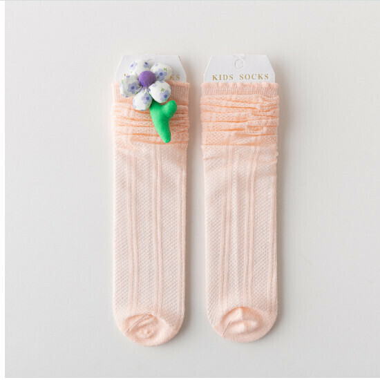 Girls' Summer Long Thin Calf Socks (ML23-556 Flower Calf Socks (L93 Jade))