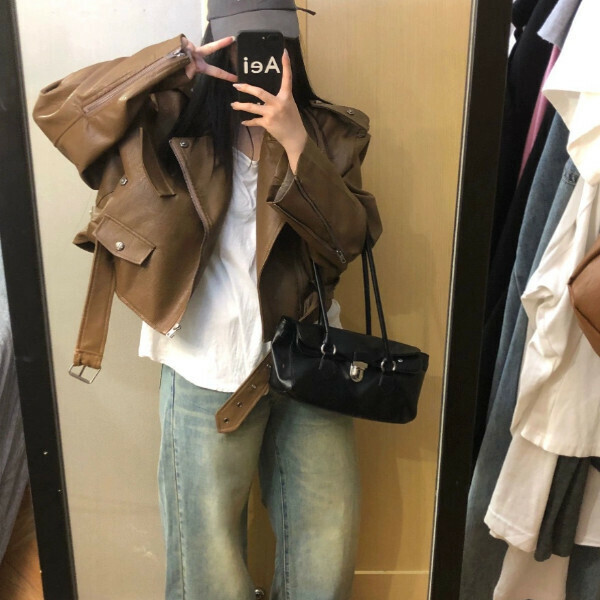 爆款夾克開衫上衣（咖色）（S/M/L/XL/2XL下單後與客服聯系發貨的尺碼）