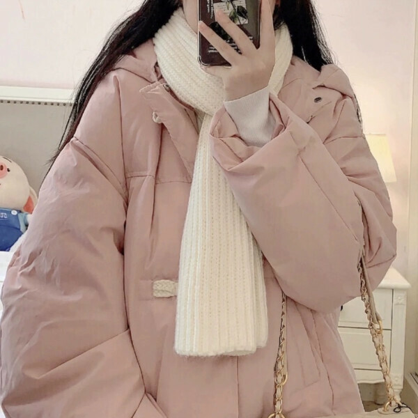 爆款寬鬆羽絨棉服（粉色）（S/M/L/XL/2XL下單後與客服聯系發貨的尺碼）