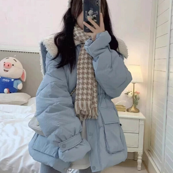 爆款娃娃領棉服（藍色）（S/M/L/XL/2XL下單後與客服聯系發貨的尺碼）