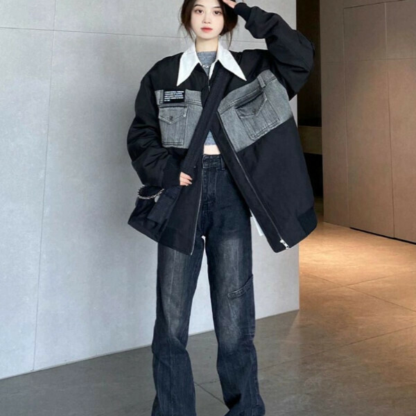 爆款寬鬆工裝（黑色）（S/M/L/XL/2XL下單後與客服聯系發貨的尺碼）