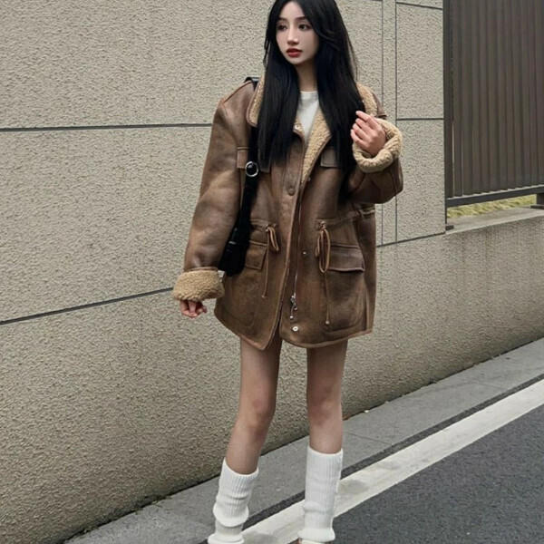 爆款一體機車服夾克（咖啡色）（S/M/L/XL下單後與客服聯系發貨的尺碼）