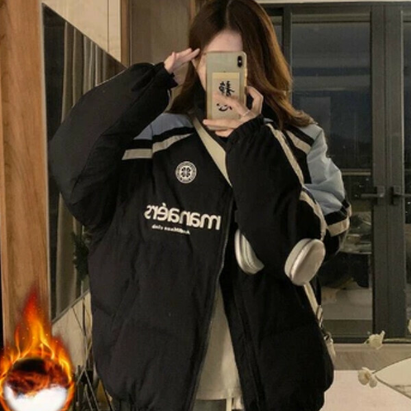 爆款撞色立領麵包（黑色）（S/M/L/XL下單後與客服聯系發貨的尺碼）