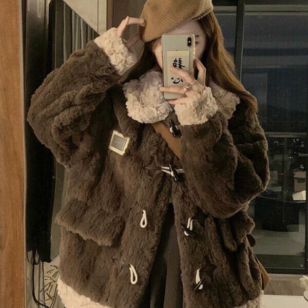 爆款撞色復古棉服（巧克力色）（S/M/L/XL/2XL下單後與客服聯系發貨的尺碼）