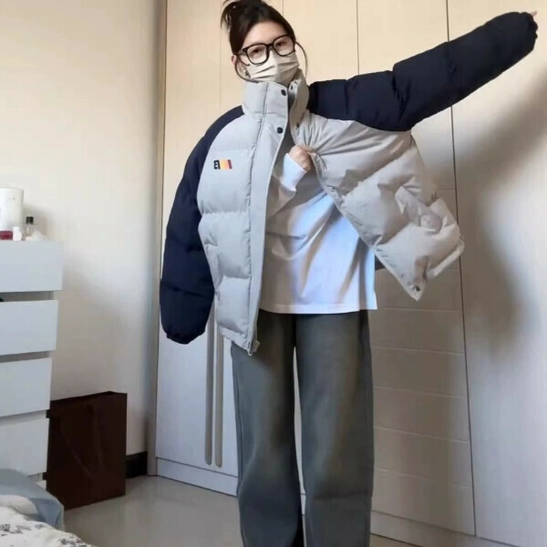 新款復古立領羽絨棉服（灰色）（S/M/L/XL/2XL下單後與客服聯系發貨的尺碼）