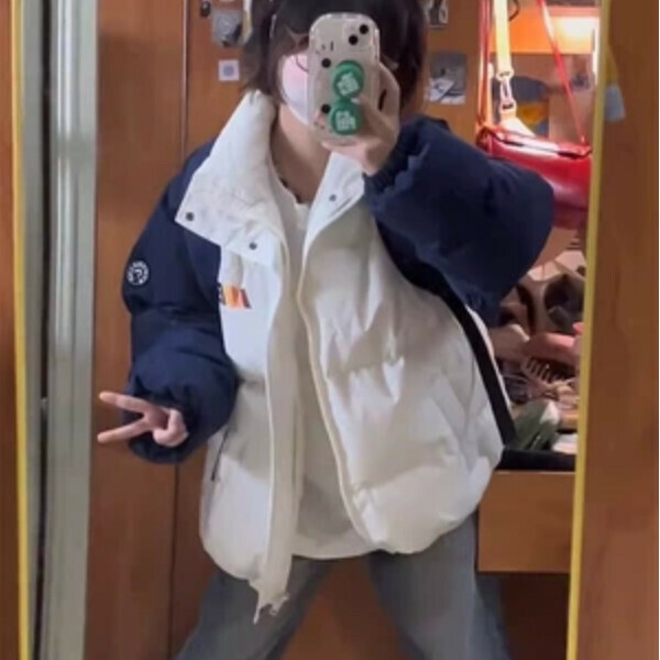 新款復古立領羽絨棉服（米白色）（S/M/L/XL/2XL下單後與客服聯系發貨的尺碼）