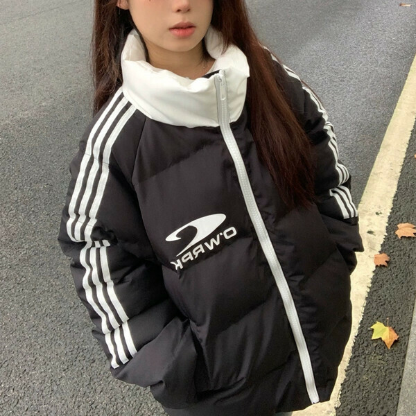 新款三條杠高領棉服（黑色）（S/M/L/XL/2XL下單後與客服聯系發貨的尺碼）