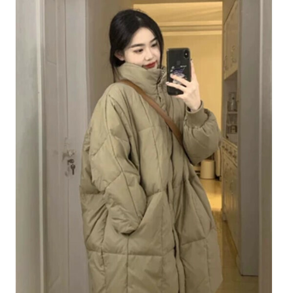新款中長款羽絨棉服（卡其色）（S/M/L/XL/2XL下單後與客服聯系發貨的尺碼）