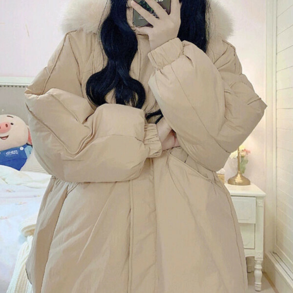 新款中長款棉服（橘粉色）（S/M/L/XL/2XL下單後與客服聯系發貨的尺碼）