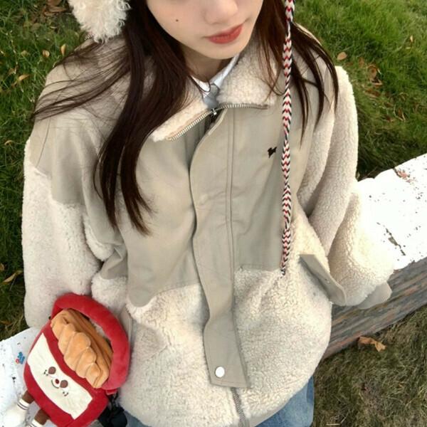新款百搭翻領棉襖（杏色）（S/M/L/XL/2XL下單後與客服聯系發貨的尺碼）