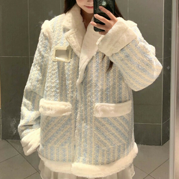 新款西裝領棉服（藍色）（S/M/L/XL/2XL下單後與客服聯系發貨的尺碼）