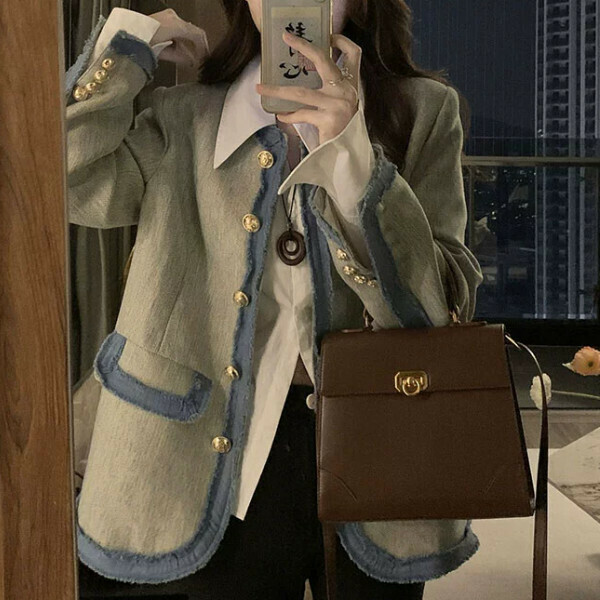 New style Xiaoxiangfeng cardigan top (picture color) (S/M/L/XL/2XL please contact customer service after placing the order for shipping sizes)