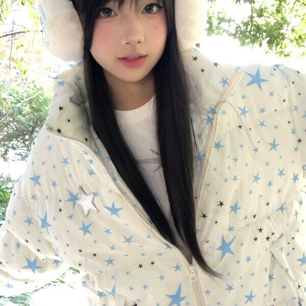 新款美式復古星星立領棉服（白色）（S/M/L/XL/2XL下單後與客服聯系發貨的尺碼）